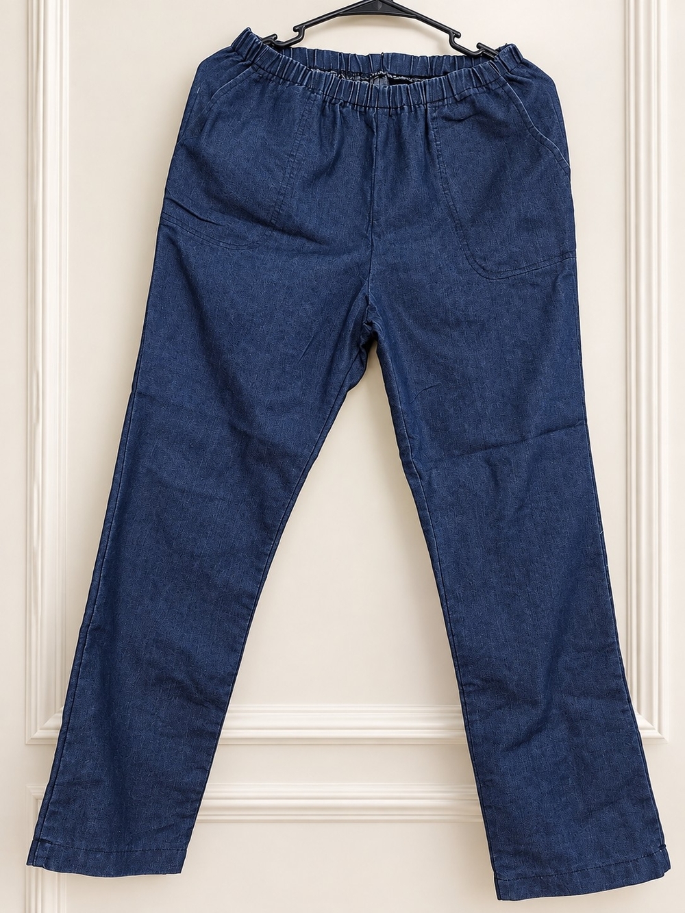 Elastic Waist Denim Pants - Navy Blue